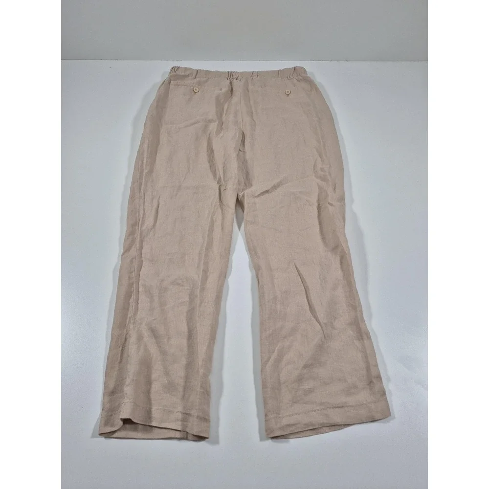 Quince Linen Pants Womens Large Beige 100% European Elastic Waist Casual Relaxed